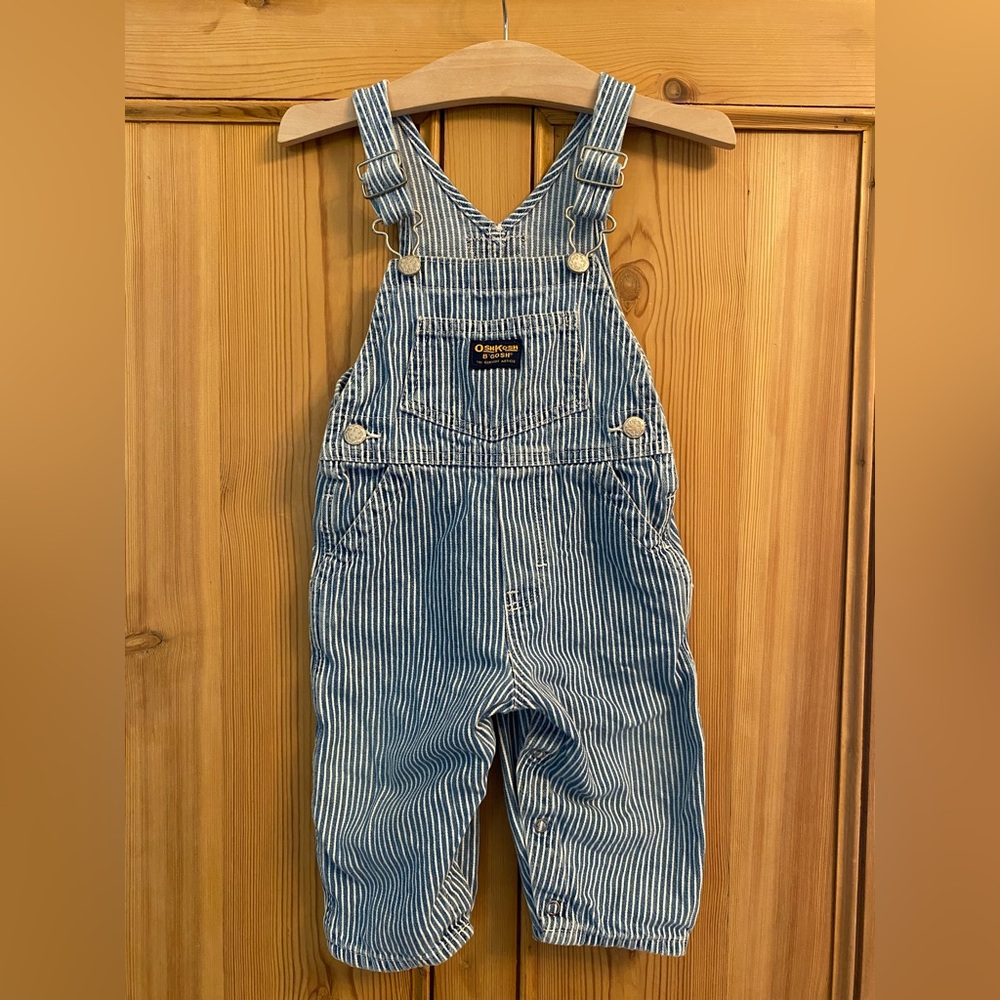 Vintage OshKosh Blue Railroad Striped Kids Overalls